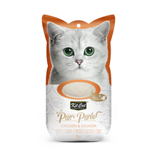 Cargar imagen en el visor de la galería, Kit Cat Purr Puree Chicken & Salmon: snack cremoso para gatos con pollo y salmón, sin cereales, ideal como premio o complemento diario.
Pack con 4 sticks de 15 g.